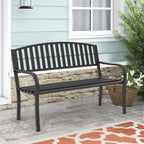 Maemttes Outdoor Bench Garden Bench, Weatherproof Anti-Rust Heavy-Duty Outside Benches Clearance, Wrought Iron Metal Bench for Front Porch, Patio, Park