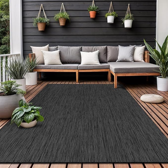 Washable Indoor Outdoor Rug 5x7 Weather Resistant Area Rugs Modern Solid for Porch Deck Balcony Backyard Patio Outside Carpet (5 X 7 Dark Grey)