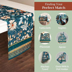 Maison d' Hermine Table Runner 100% Cotton Single Layer Table Runners 72 inches Long for Thanksgiving Christmas Decorations Home Kitchen Dining Party Wedding (Luxury Loft - Dark Teal, 14.5" x 72")
