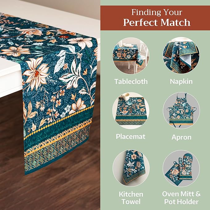 Maison d' Hermine Table Runner 100% Cotton Double Layer Table Runners 72 inches Long for Thanksgiving Christmas Decorations Home Kitchen Dining Party Wedding (Luxury Loft - Dark Teal, 14.5" x 72")