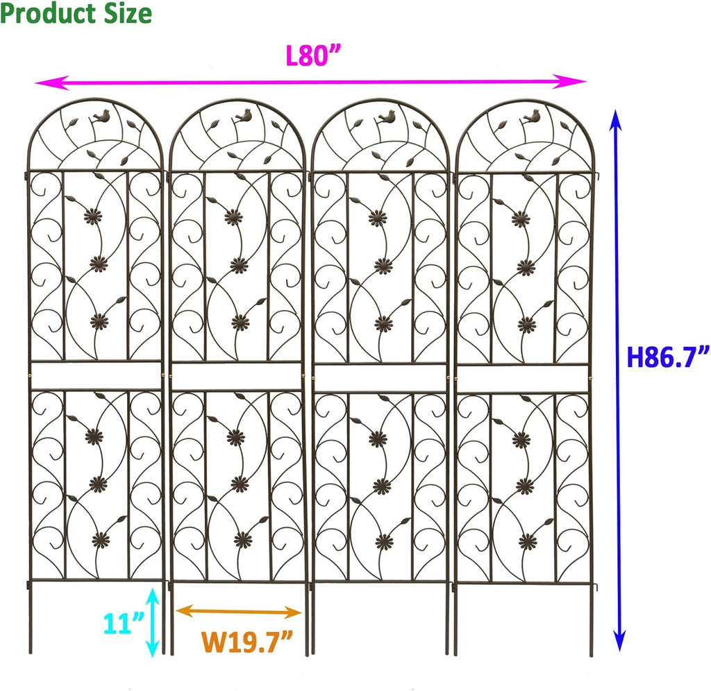 4 Pack Metal Garden Trellis 86.7" Tall Outdoor Climbing Plant Support for Roses, Flowers, Rustproof Durable Brown Galvanized Tube, Lawn Garden Fence Decor Screen (4, Retro-86.7" H)