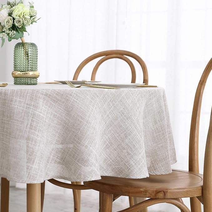 maxmill Flaxy Faux Linen Tablecloth with 2-Tone Slubby Texture Wrinkle Resistant Anti-Shrink Soft Table Cloth for Kitchen Dining Restaurant Tabletop for Event Holiday Dinner Round 70 Inch Linen