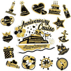 Happy Anniversary Cruise Door Magnets Decorations, Black Gold Happy Anniversary Cruise Ship Door Decor Magnetic for Married Men Women Wedding Party Fridge Refrigerator Car Kitchen Garage Personalized