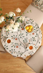 ISAENNE Designer Floral Round Tablecloth,French Linen Light Beige Indoor Table Cloth,Fall Wrinkle Resistant Decor Tablecloths for Dining Thanksgiving Kitchen Party,Diameter 67"-Flora A