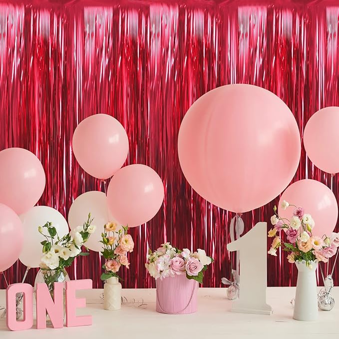 GOER 3.2 ft x 9.8 ft Metallic Tinsel Foil Fringe Curtains Party Photo Backdrop Party Streamers for Birthday,Graduation,New Year Eve Decorations Wedding Decor (4 Pcs,Burgundy)