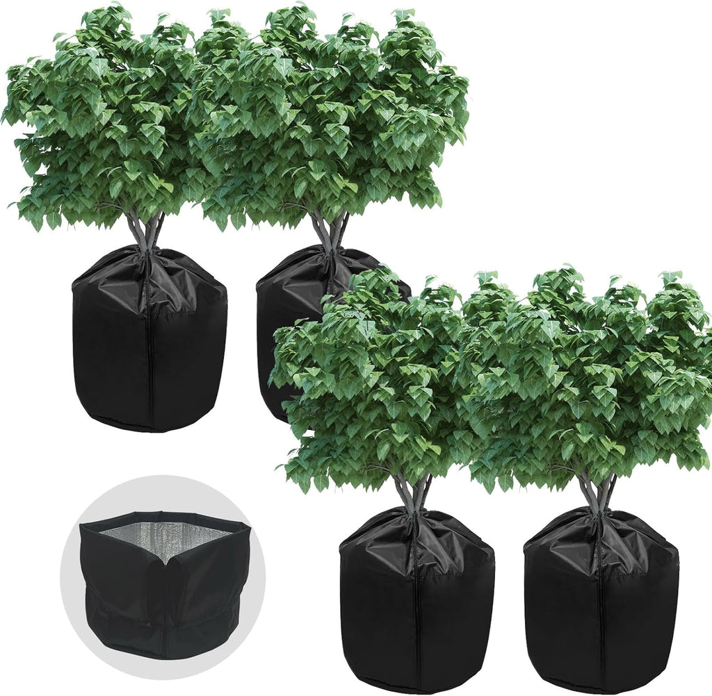 4PCS Plant Winter Protection Pot Covers, 17.7 * 21.6 Inchs Outdoor Pot Covers Pot Covers for Winter with Drawstring and Zipper Flower Pot Protection Bag for Outdoor Fruit Trees Potted Plants Shrubs