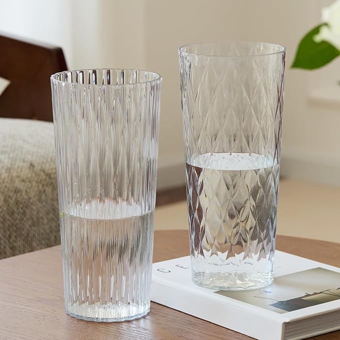 2 Clear Crystal Plastic Flower Vase, 10.2" Acrylic Rose Bouquet Vases for Home Decor Centerpieces Wedding Birthday Mothers (D4.6 2 + 2 Holder)