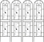 Metal Garden Trellis Rustproof Trellis for Climbing Plants Outdoor Flower Support Peacock Style (Black-4 Pack, 86.7"x19.7")
