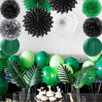 Black Green Silver Football Party-Decorations - 20pcs Soccer Theme Graduation Paper Lanterns Fans,Tissue Pom Poms,Honeycomb Balls,Men Boys Birthday Sports Spring Jungle Baby Shower Decor Burgleda