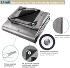 Yescom 12x20 Ft 14 Mil Heavy Duty Reinforced Poly Tarp Reversible Waterproof Tarpaulin Ground Sheet Cover Reversible Silver Black Tarps