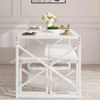 VECELO Kitchen Dining Table Set for 4 to 6, 55" Wood Dinette 2 Benches with Metal Frame for Dinner Breakfast Nook and Small Space, White