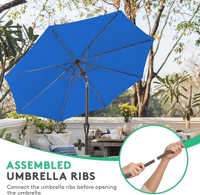 JEAREY 10FT Outdoor Patio Umbrella Outdoor Table Umbrella with Push Button Tilt and Crank, Market Umbrella 8 Sturdy Ribs UV Protection Waterproof for Pool, Garden (Royal Blue)
