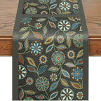 Snycler Table Runner Boho Table Runners Vintage Elegant Farmhouse Table Center Linen Decor for Home Dining Party Entrance (13x48 Inch) Gray&Green