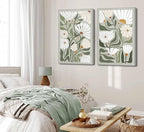 2 Pcs Boho Wildflowers Canvas Wall Art Green Bohemia Abstract Floral Botanical Painting Picture Wall Decor Poster Print Artwork for Living Room Bedroom Bathroom Home Decoration