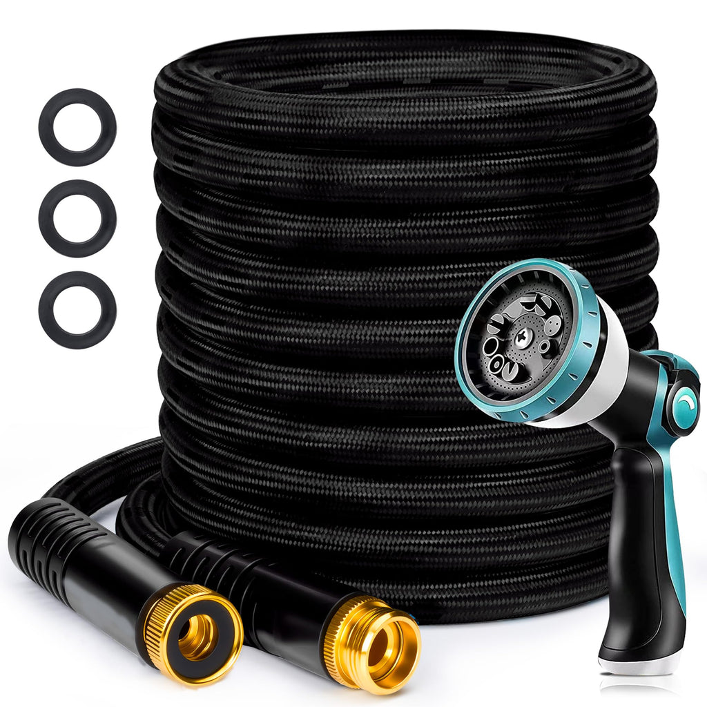 VERDOW Garden Hose 50 ft, Non-Expandable Lightweight Water Hose, 360° Swivel Fittings, 10-Pattern Spray Nozzle Flexible Hose for Yard, Lawn, Ourdoor Ues