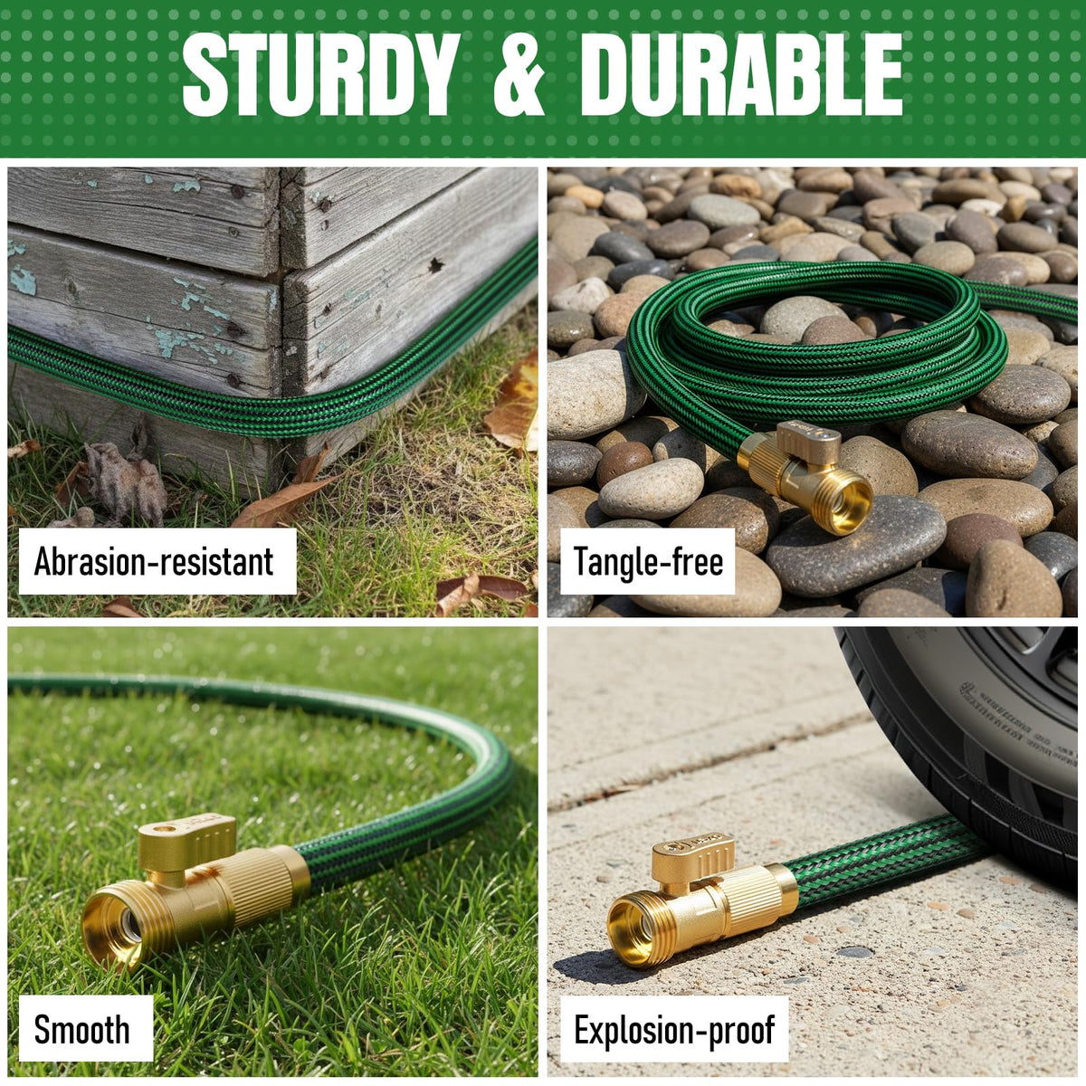 NON-EXPANDABLE Garden Hose 25 ft, Heavy Duty Flexible Water Hose, Kink Resistant Lightweight Hybrid Hose with Durable Fabric Skin, Leakproof Hose Male to Female Fittings