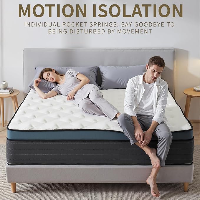 Twin Mattress, 10 Inch Twin Size Mattress in a Box, Hybrid Gel Memory Foam Individual Pocket Springs Matress, Breathable and Fiberglass, Medium Firm Feel, Strong Edge Support, Compact Box Delivery