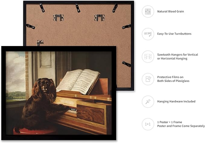 Poster Master Vintage Portrait of an Extraordinary Musical Dog Print - Retro Puppy Poster - Piano & Music Art - Animal Lover Wall Design - Living Room or Office Decor - 11x14 Black Framed