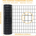 Black Metal Garden Fence, 60inch(H) x 50ft(L), 2 inch x 3 inch,14GA 2/3/4/5/6 Ft Tall Chicken Wire PVC Coated Welded Wire Mesh Roll for Dogs Border Yard Vegetable Plant Protection Poultry Netting