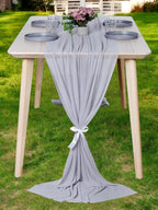 MDS 2 Pack 10ft Chiffon Table Runner 29 x 120 Inches Sheer Wedding Runner Romantic Rustic Table Runner for Wedding Decorations, Birthday Parties, Bridal Shower Party Arch Decor - Cool Gray