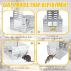 Humane Rodent Trap for Indoor & Outdoor Use - Automatic Multi-Catch Metal Cage with Double One-Way Doors, Reusable Safe Trap for Mice, Chipmunks & Small Animals (Grey)