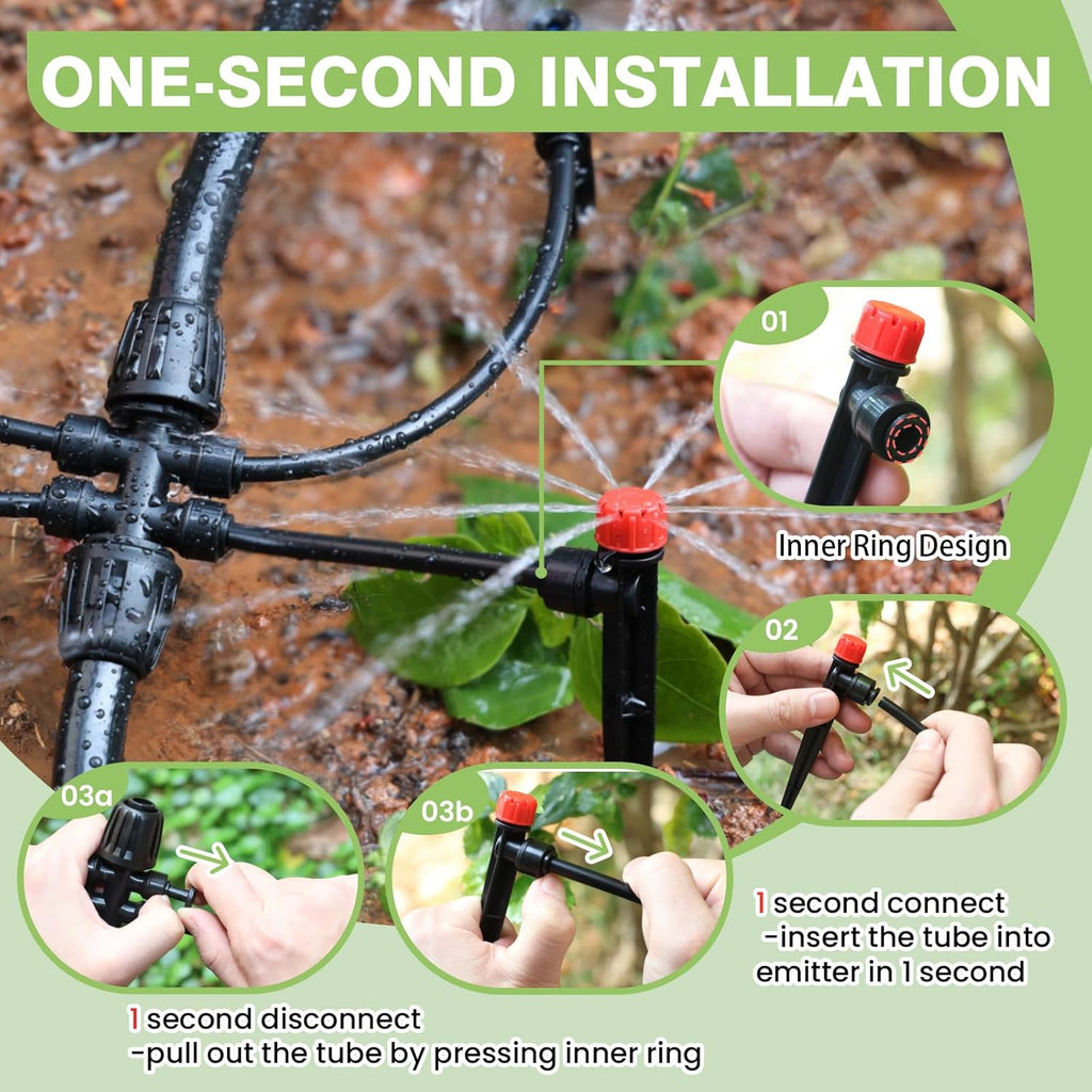 240FT Drip Irrigation System Kit New Quick-Connect, Automatic Garden Watering Misting System for Greenhouse, Yard, Lawn, Plant with 1/2 inch Hose 1/4 inch Distribution Tubing and Accessories