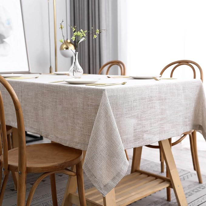 maxmill Flaxy Faux Linen Table Cloth with 2-Tone Slubby Texture Wrinkle Resistant Anti-Shrink Soft Tablecloth for Kitchen Dining Tabletop for Buffet Banquet Parties Rectangle 60 x 140 Inch Linen