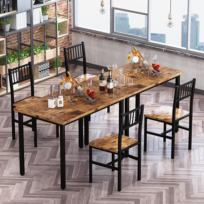 Lamerge Small Kitchen Table Set for 2, Industrial Dining Breakfast Table and 2 Chairs, 3 Pieces Dining Table Set for Dining Room, Living Room, Apartment, Small Space (Retro Brown)
