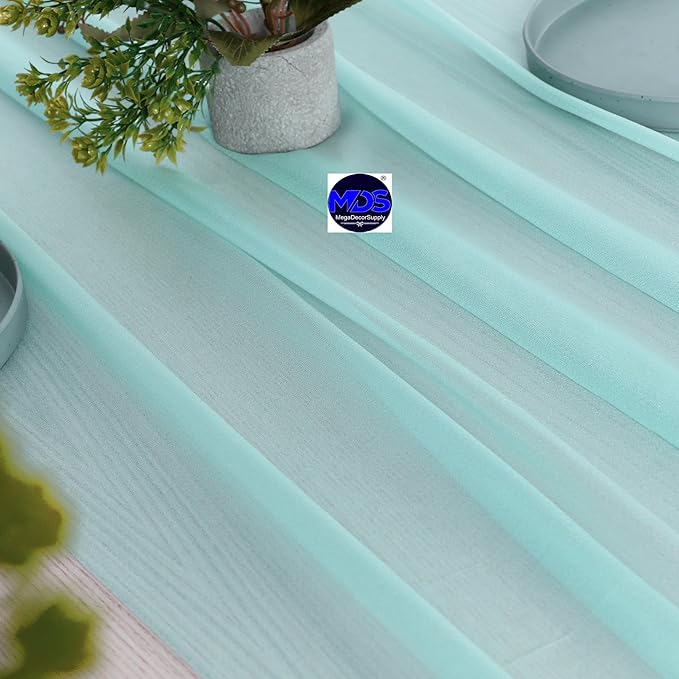 MDS 2 Pack 10ft Chiffon Table Runner 29 x 120 Inches Sheer Wedding Runner Romantic Rustic Table Runner for Wedding Decorations, Birthday Parties, Bridal Shower Party Arch Decor - Teal