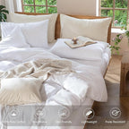 MooMee Bedding Duvet Cover Set 100% Washed Cotton Linen Like Textured Breathable Durable Soft Comfy (Solid Bright White, Super Queen 90"x98")