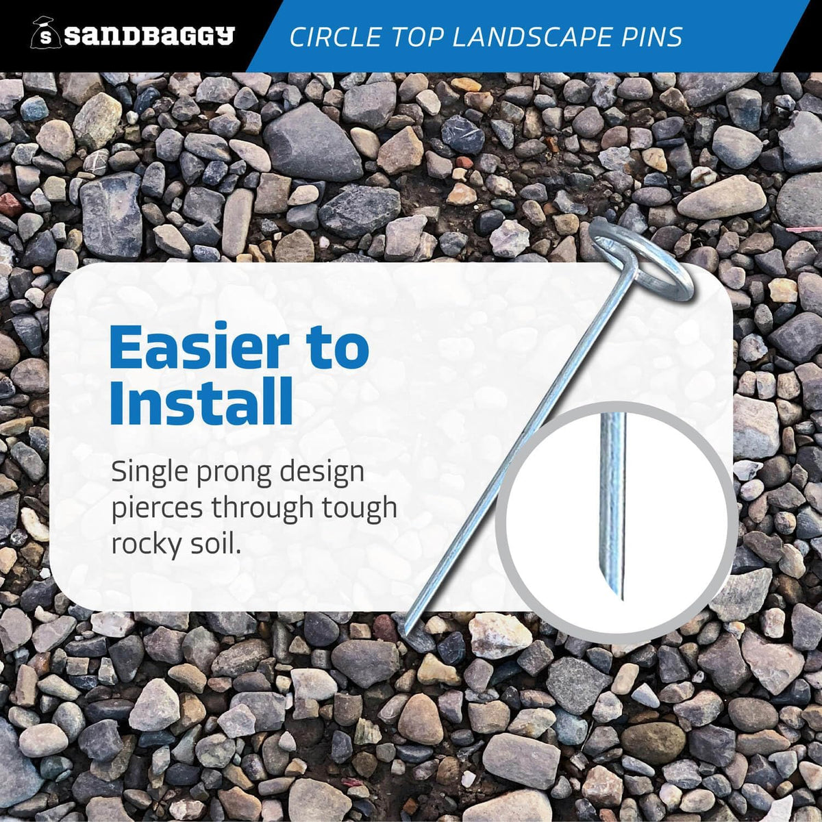 Sandbaggy 6-inch Circle Top Pins - Landscape Staples (Galvanized) - Garden Stakes for Landscaping, SOD - Heavy Duty Ground Stakes, Lawn Turf Spikes, Christmas Decorations, Weed Mats (1000 Pins)