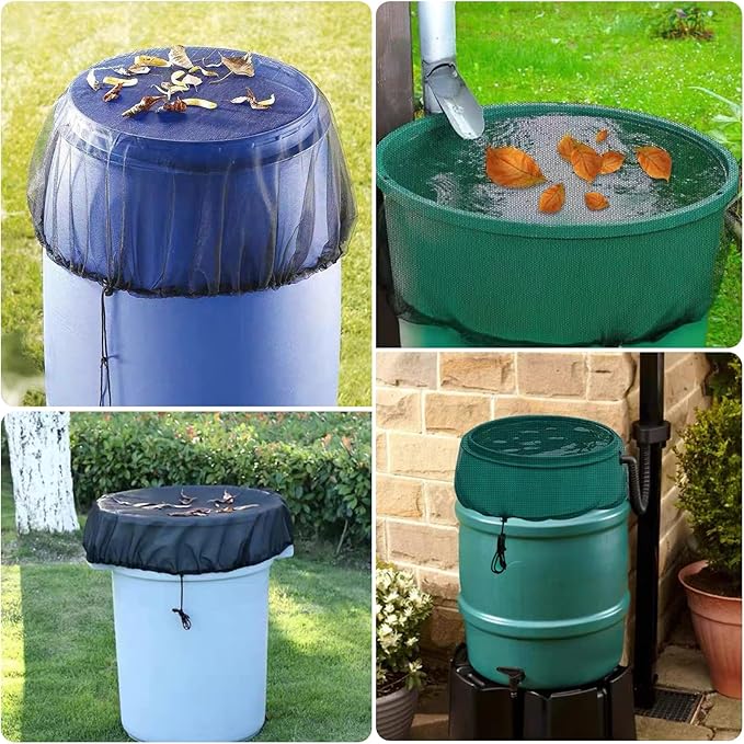 Rain Barrel Accessories Mesh Cover with Drawstring Collection Buckets Cover Tank Harvesting Tool Protector Preventing Fallen Leaves Debris Small Objects in Outdoor Garden(37.4 Inch) (2)