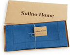 Solino Home Linen Indigo Blue Table Runner 90 Inches Long - 100% Pure Linen 14 x 90 Inch Table Runner for Fall, Autumn, Christmas - Classic Hemstitch