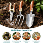 Patioland Brown Garden Tool Set 4-Piece, Trowel, Fork, Pruning Shear&Gloves