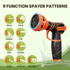 Giraffe Tools Garden Hose 50FT 1/2” Non-Expandable Lightweight Flexible Water Hoses Burst 600 psi with 9 Spray Function Nozzle Heavy Duty Hose