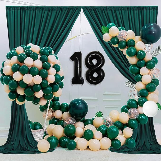 10 x 7 Feet Lake Green Backdrop Curtain for Partie, Background Curtains for Photoshoot, Birthday, Wedding, Halloween, Thanksgiving, Christmas, New Year Party Decorations 5Ft x 7Ft, 2 Panels