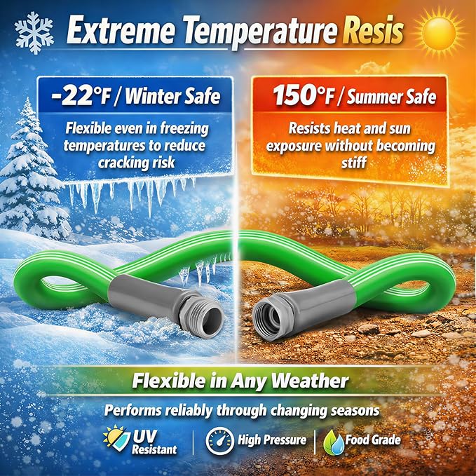 Garden Hose 100 Ft With 8-Pattern Spray Nozzle, 5/8" Lead-Free Flexible Water Hose With 3/4" Anodized Aircraft-Grade Aluminum Interface, Lightweight No-Kink Water Pipe For Lawn, Yard, Outdoor Cleaning