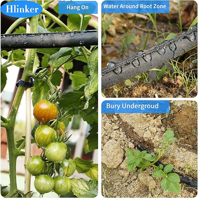 Hlinker 2026 Flat Soaker Hose 100 ft (50ft 2Packs) with Stake for Garden, Linkable Drip Hose Diy Automates Garden Irrigation System Saving 88% Water, Dual-layer Leak-free Design Water Hose with Holes