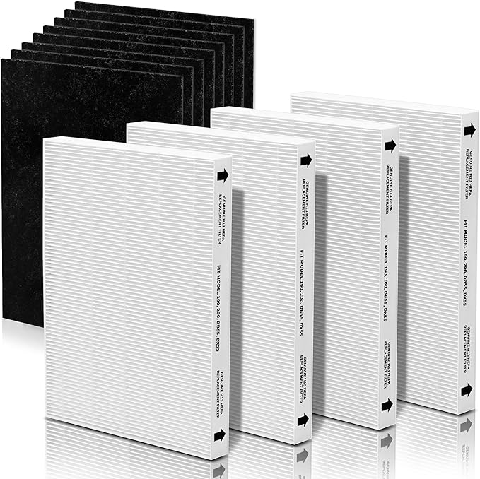Aera-Max 200 HEPA Filter Replacement 9287101 Compatible with Fellowes AeraMax 190/200/DX55 Air Cleaner Purifiers HEPA Filter, 4X H13 HEPA & 8X Extra Carbon Pre-Filters (9324101)