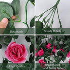 RECUTMS 4 Pack Artificial Plants Fake Hanging Flowers Faux Ivy Vines with LED Fairy Lights Plastic Outdoor UV Resistant for Home Window Garden Office Patio (Rose red)