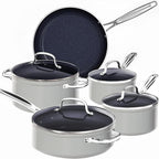 Nuwave 9pc Cookware Set Healthy Duralon Blue Ceramic Nonstick Coated, Diamond Infused Scratch-Resistant, PFAS Free, Oven Safe, Induction Ready & Evenly Heats, Tempered Glass Lids & Stay-Cool Handle