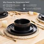 GBhome Ceramic Dinnerware Sets for 6, Matte Stoneware Plates and Bowls Sets,Chip and Scratch Resistant Dishes, Dishwasher & Microwave Safe, Oven safe,Reactive Glaze-Black