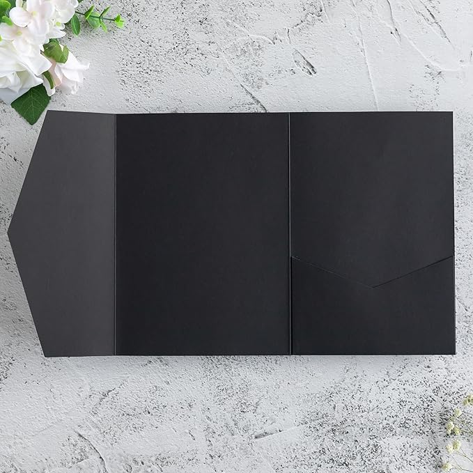 20 PCS Black Tri-fold Laser Cut Wedding Invitation Pockets for 5x7 Wedding Cards Bridal Shower Engagement Quinceanera Invitation