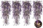 RECUTMS Artificial Hanging Plant 4 Pack Fake Fern with LED Lights Ivy Vines 2.5ft Faux Hanging Greenery Vine for Home Garden Wall Office Wedding Party Decoration (Purple)