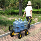 Wagon Removable Sides - Farm, Warehouse, Yard Dump Cart - Yellow+Black Air Wheels