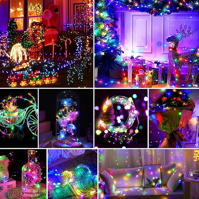 pozzolanas 24 Pack Multicolor Battery Operated String Lights - 7ft Waterproof Fairy Lights with 20 LEDs for Home, Mason Jar, Party, Wedding, Halloween, Christmas Decorations
