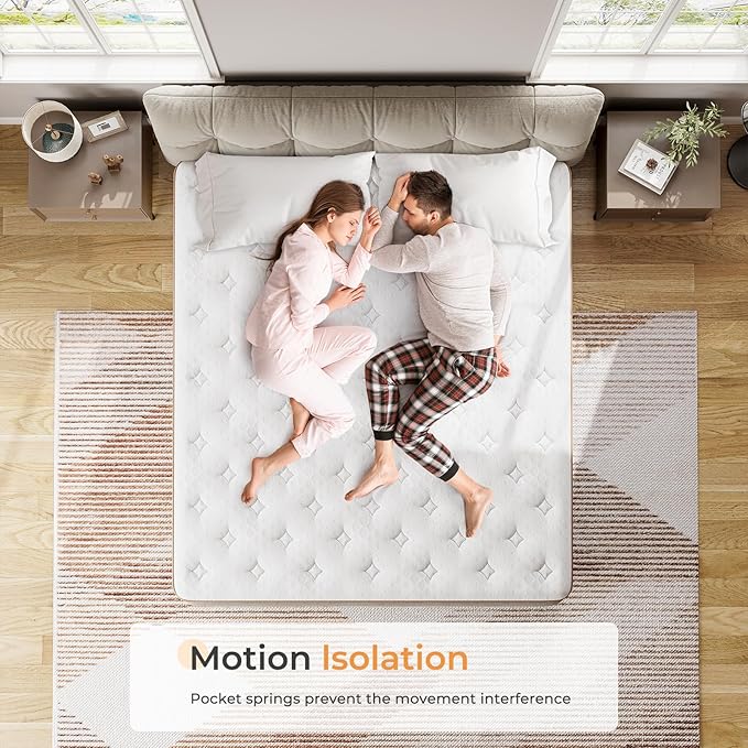 Vesgantti Full Mattress, 12 Inch Memory Foam Hybrid Mattress in a Box with Individual Pocket Spring, Full Size Mattress for Pressure Relief, Motion Isolation, Medium Firm Support