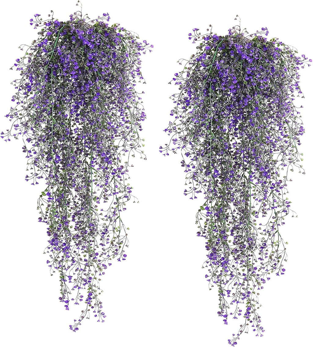 RECUTMS Artificial Vine Plants 2 Pack Fake Hanging Flower Plants Faux Ivy Vine Leaves Plastic Baby Breath Greenery UV Resistant for Home Bedroom Wall Porch Garden Wedding Decor (Purple)