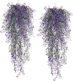 RECUTMS Artificial Vine Plants 2 Pack Fake Hanging Flower Plants Faux Ivy Vine Leaves Plastic Baby Breath Greenery UV Resistant for Home Bedroom Wall Porch Garden Wedding Decor (Purple)