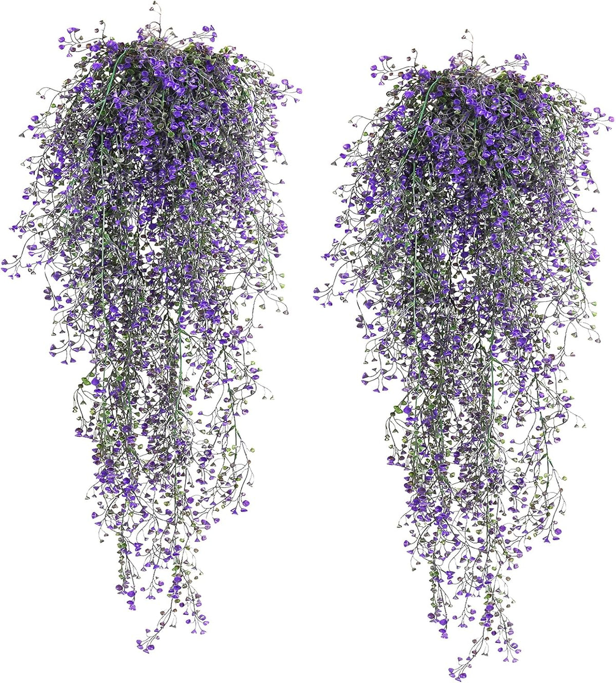 RECUTMS Artificial Vine Plants 2 Pack Fake Hanging Flower Plants Faux Ivy Vine Leaves Plastic Baby Breath Greenery UV Resistant for Home Bedroom Wall Porch Garden Wedding Decor (Purple)